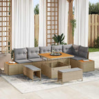 Gartensofa-set mit Kissen mit Speicher 9 pcs Beige Poly Rattan