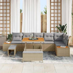 Gartensofa-set mit Kissen mit Speicher 9 pcs Beige Poly Rattan