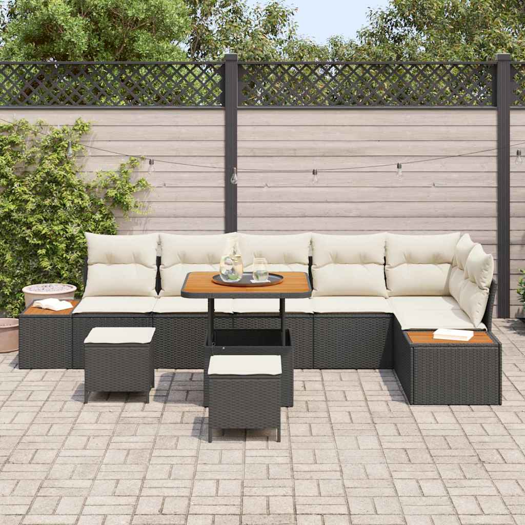 Gartensofa-set mit Kissen 9 pcs Schwarz Poly Rattan