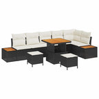 Gartensofa-set mit Kissen 9 pcs Schwarz Poly Rattan