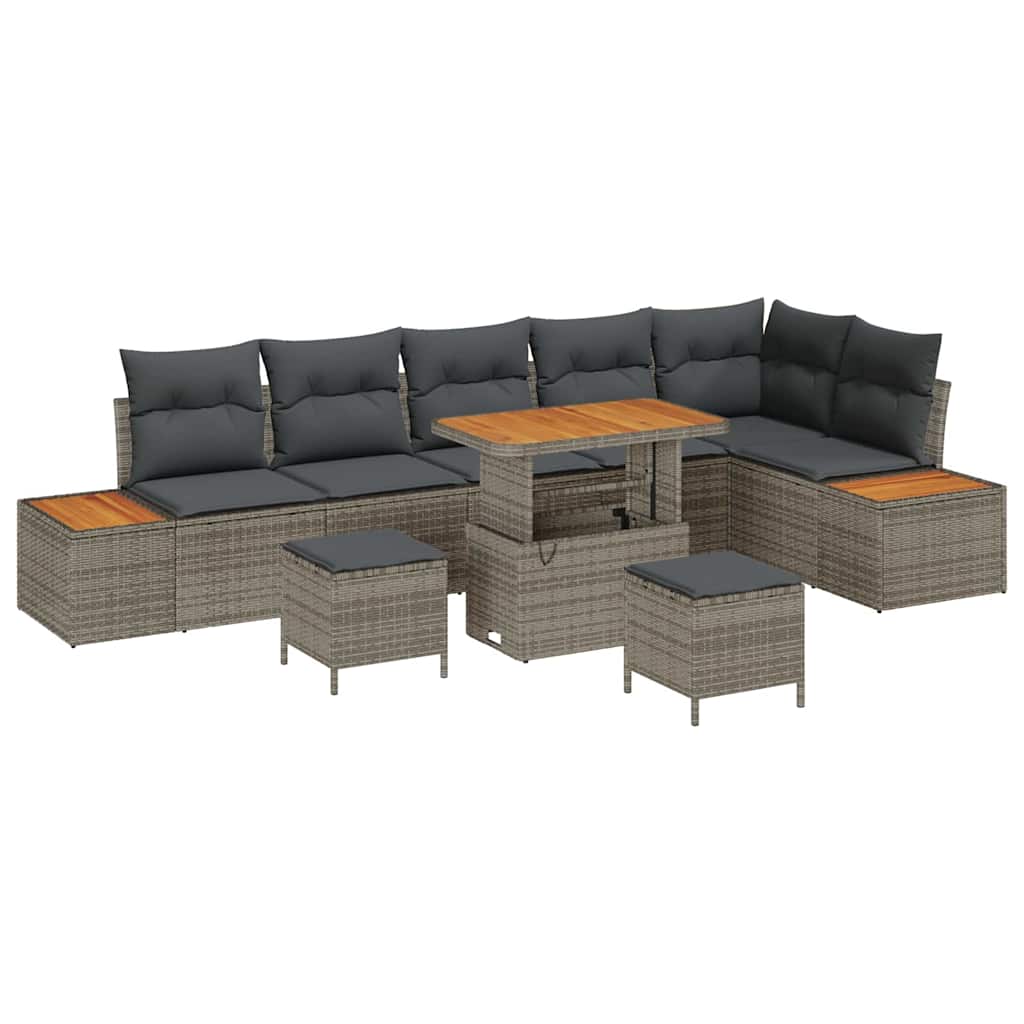 Gartensofa-set mit Kissen mit Speicher 9 pcs Grau Poly Rattan