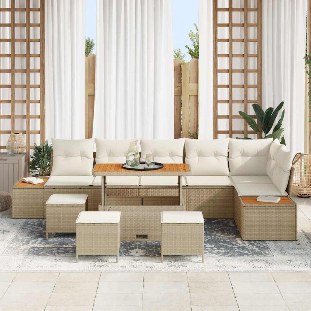 Gartensofa-set mit Kissen mit Speicher 10 pcs Beige Poly Rattan