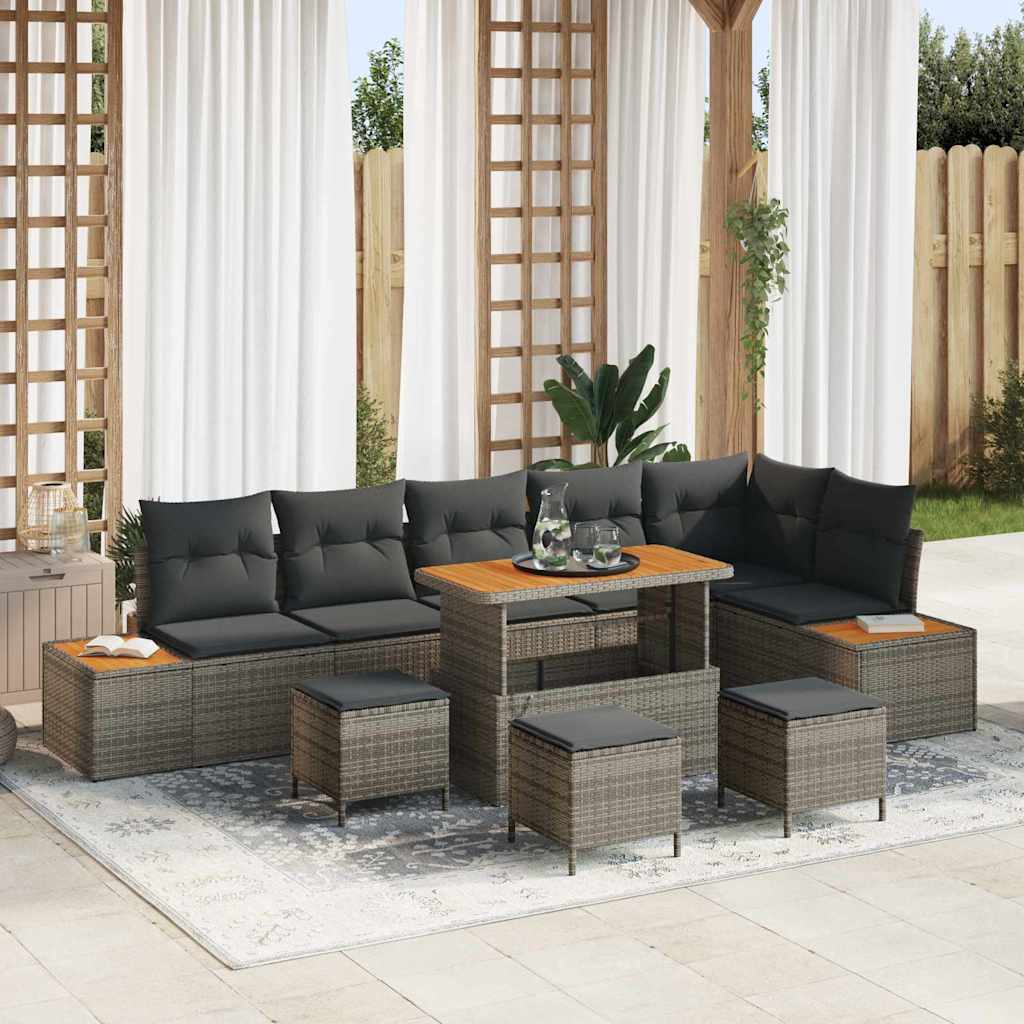 Gartensofa-set mit Kissen mit Speicher 10 pcs Grau Poly Rattan