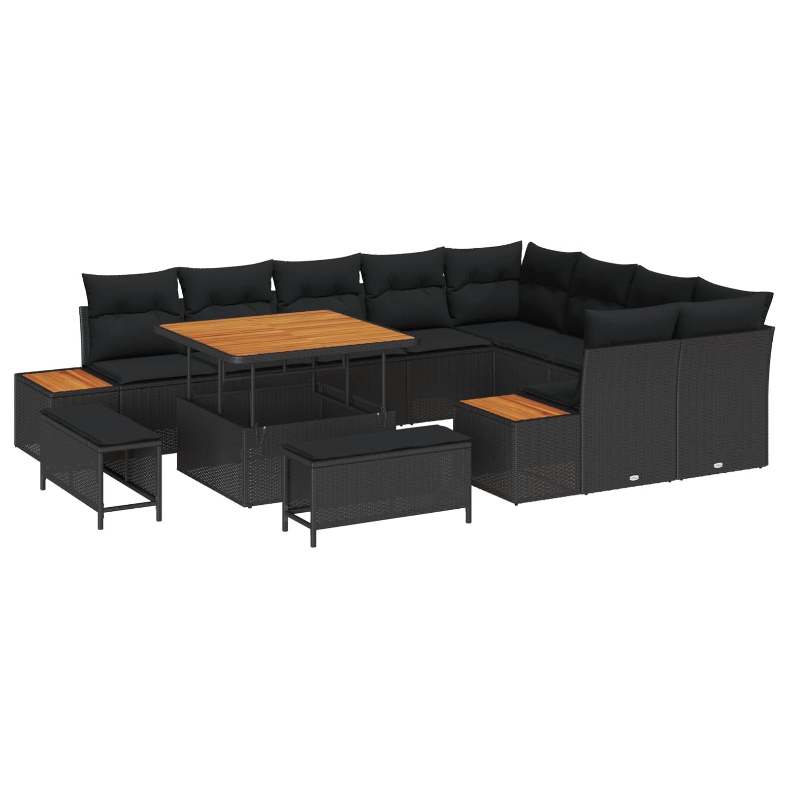 Gartensofa-set mit Kissen 12 pcs Schwarz Poly Rattan