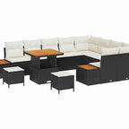Gartensofa-set mit Kissen 12 pcs Schwarz Poly Rattan
