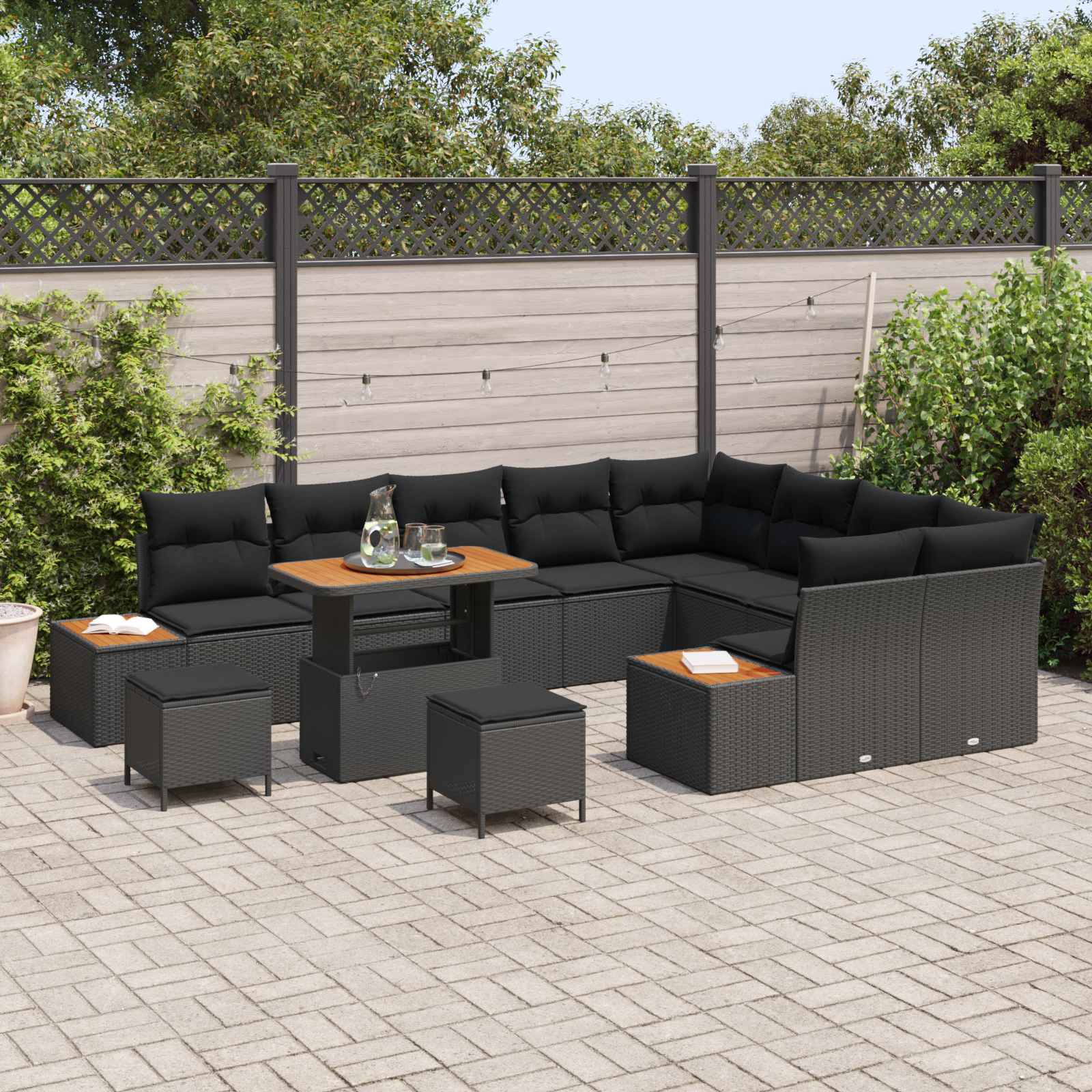 Gartensofa-set mit Kissen 12 pcs Schwarz Poly Rattan