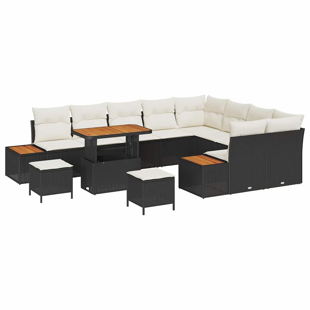 Gartensofa-set mit Kissen 12 pcs Schwarz Poly Rattan