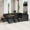 Gartensofa-set mit Kissen 13 pcs Schwarz Poly Rattan