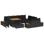 Gartensofa-set mit Kissen 13 pcs Schwarz Poly Rattan