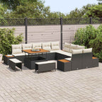 Gartensofa-set mit Kissen 13 pcs Schwarz Poly Rattan