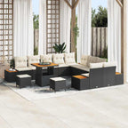 Gartensofa-set mit Kissen 13 pcs Schwarz Poly Rattan