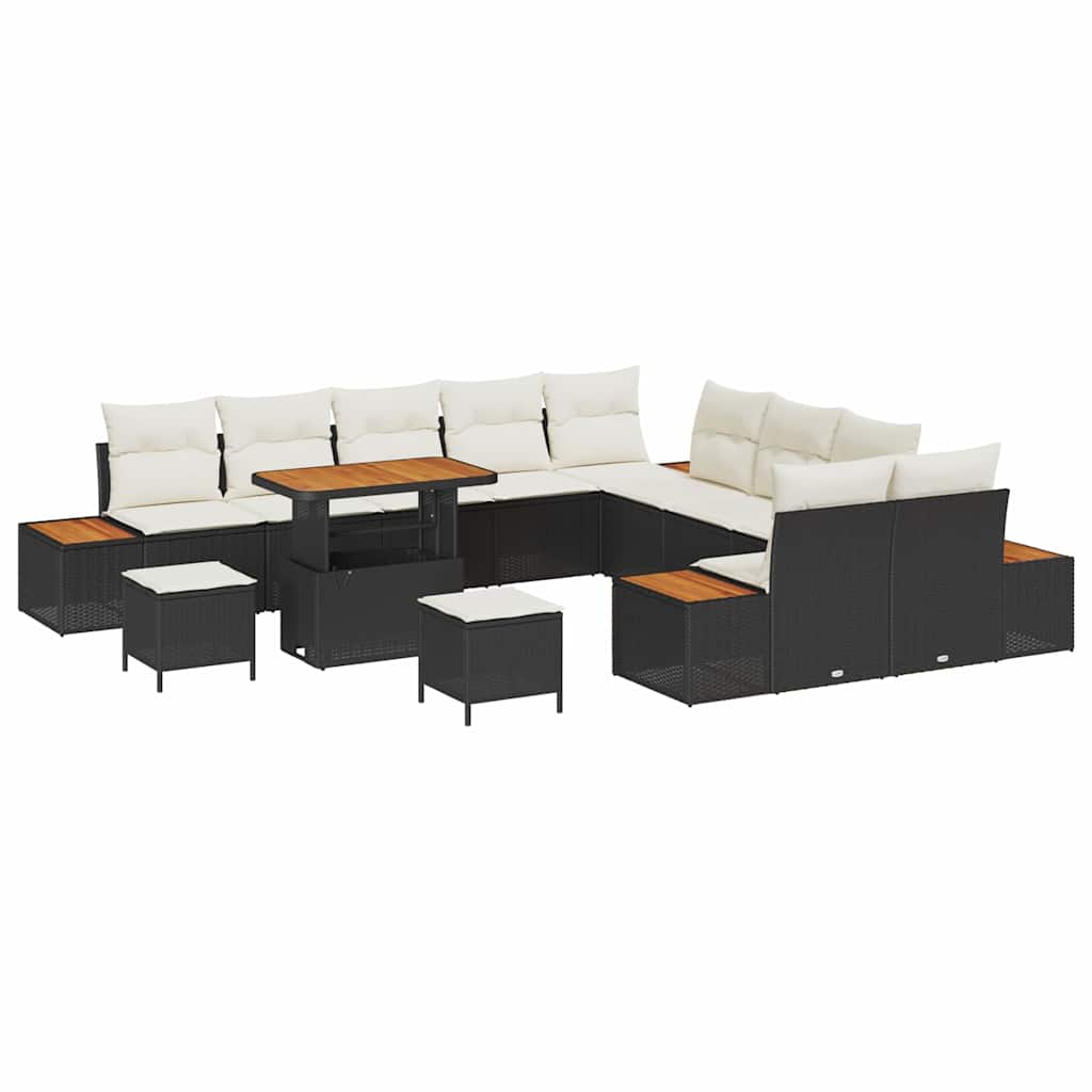 Gartensofa-set mit Kissen 13 pcs Schwarz Poly Rattan