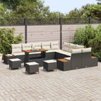 Gartensofa-set mit Kissen 14 pcs Schwarz Poly Rattan