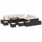 Gartensofa-set mit Kissen 14 pcs Schwarz Poly Rattan