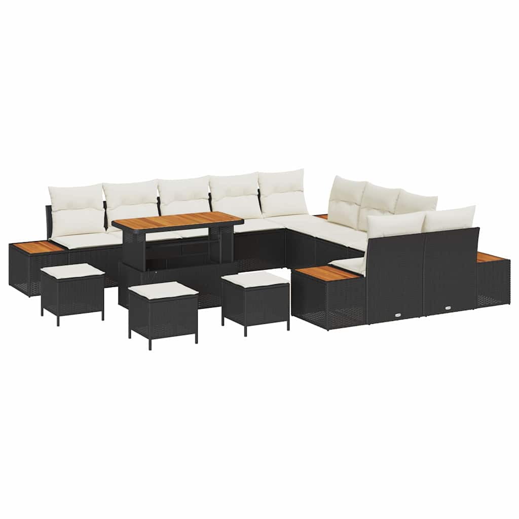Gartensofa-set mit Kissen 14 pcs Schwarz Poly Rattan