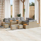Gartensofa-set mit Kissen mit Speicher 14 pcs Beige Poly Rattan