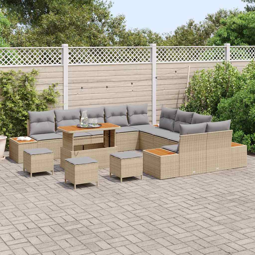 Gartensofa-set mit Kissen mit Speicher 14 pcs Beige Poly Rattan