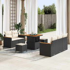 Gartensofa-set mit Kissen 10 pcs Schwarz und Creme Poly-Rattan