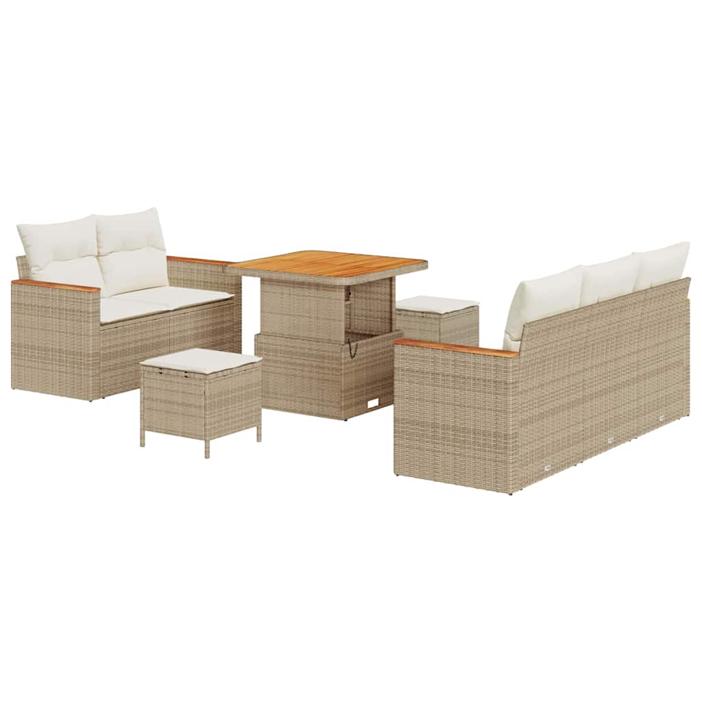 Gartensofa-set mit Kissen 10 pcs Beige und Creme Poly-Rattan
