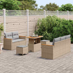 Gartensofa-set mit Kissen 10 pcs Beige und Hellgrau Poly-Rattan