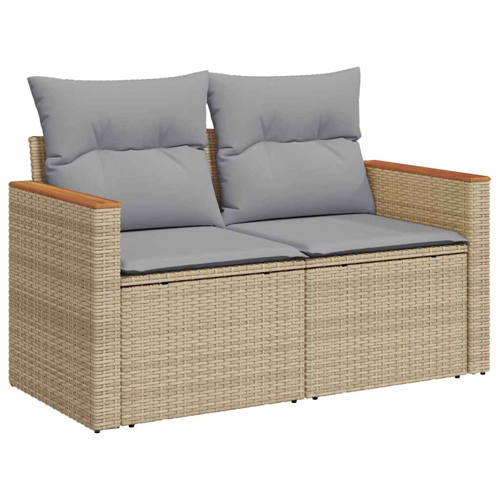 Gartensofa-set mit Kissen 10 pcs Beige und Hellgrau Poly-Rattan