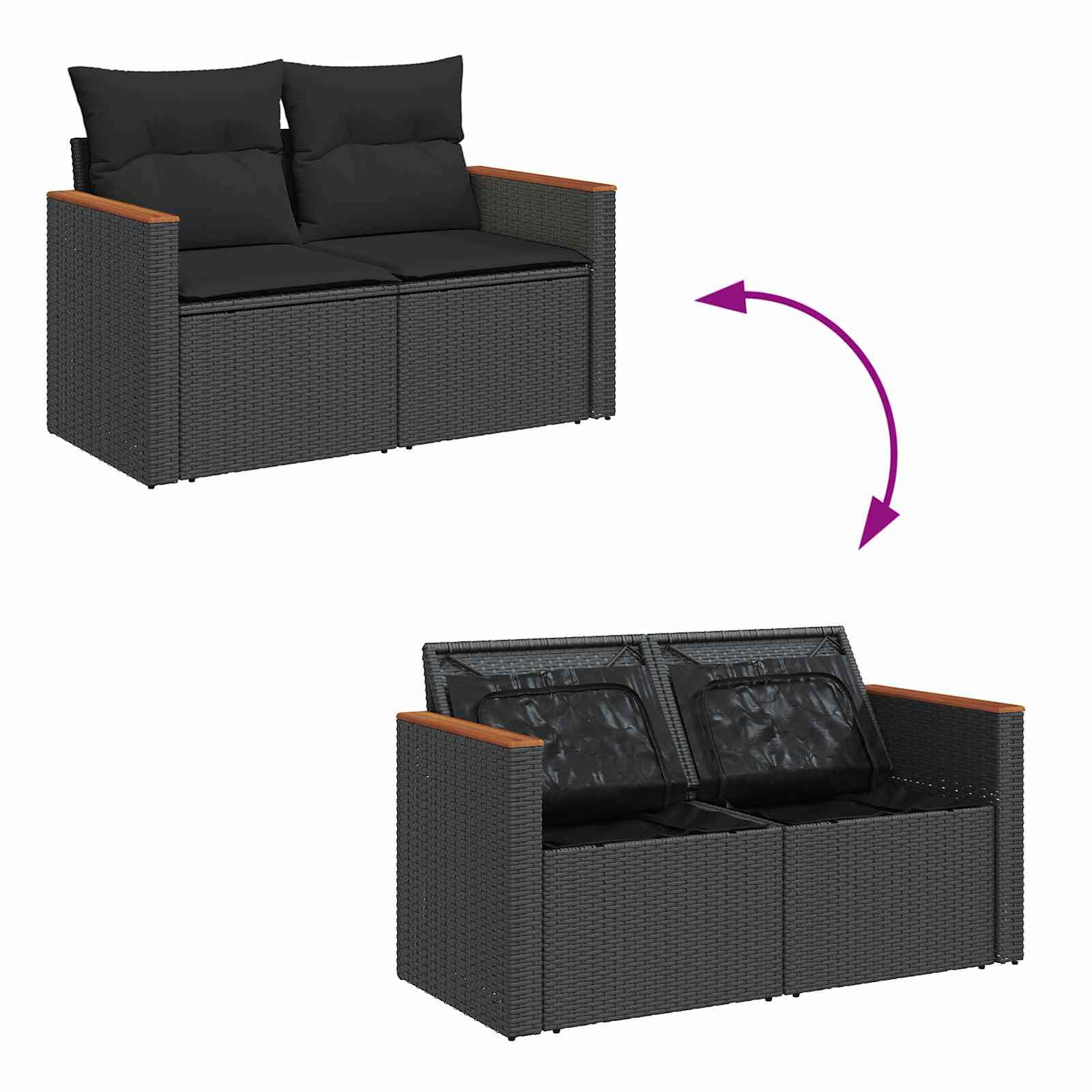 Gartensofa-set mit Kissen 11 pcs Schwarz Poly-Rattan