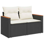 Gartensofa-set mit Kissen 11 pcs Schwarz und Creme Poly-Rattan
