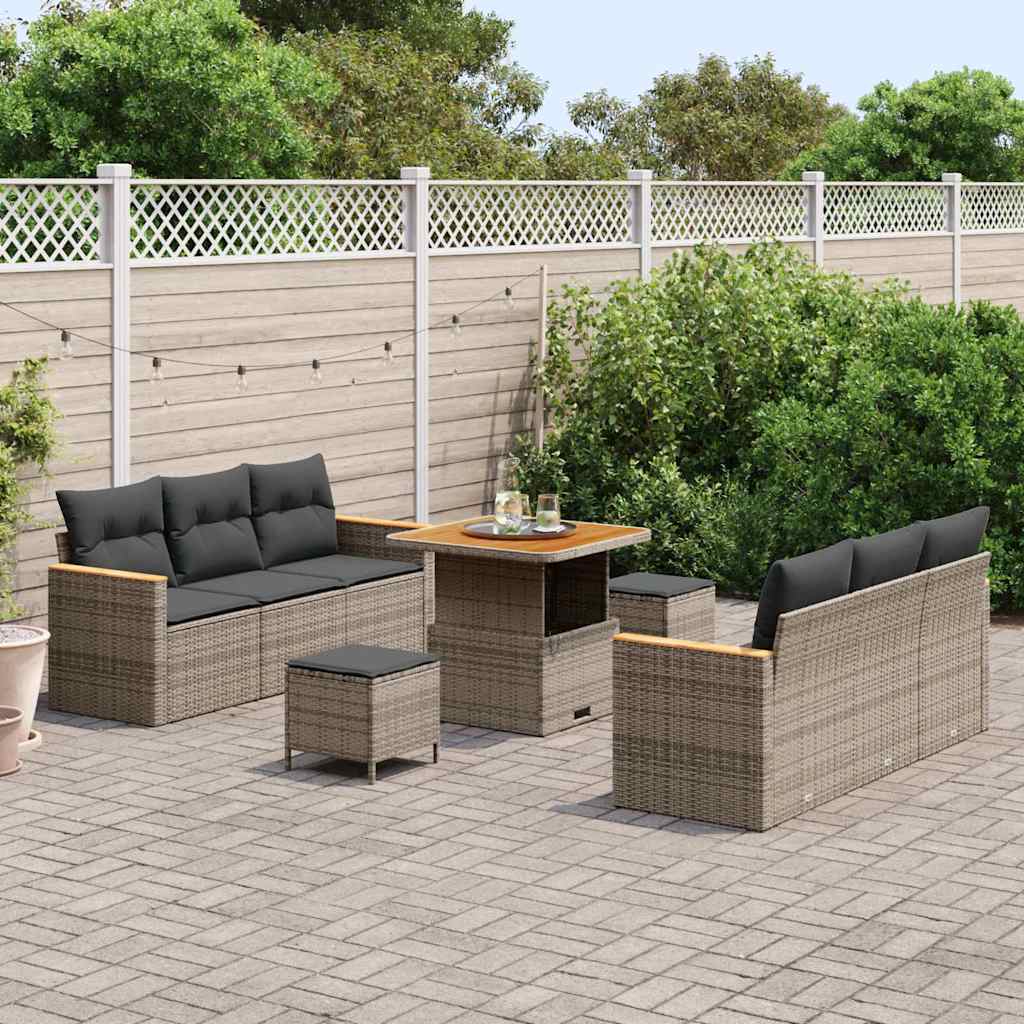 Gartensofa-set mit Kissen 11 pcs Grau Poly-Rattan