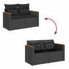 Gartensofa-set mit Kissen 11 pcs Schwarz Poly-Rattan