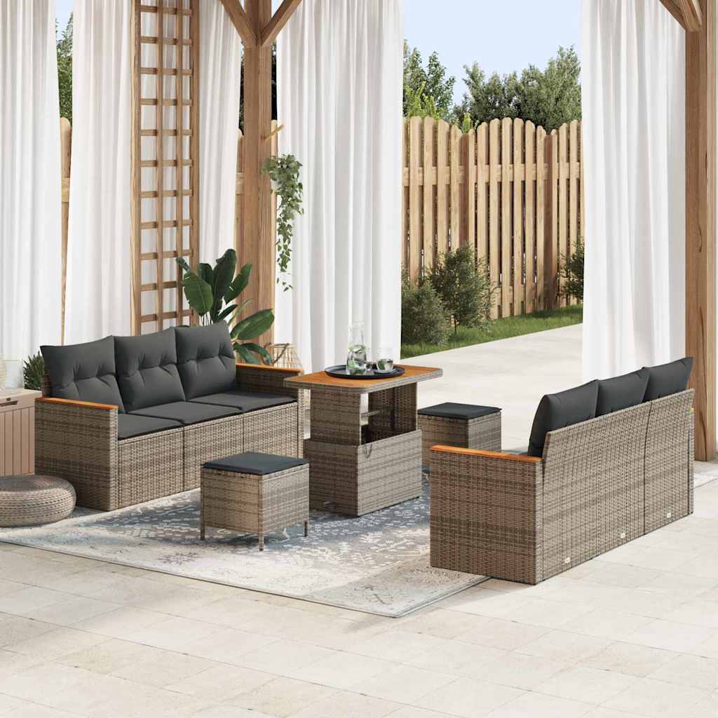 Gartensofa-set mit Kissen 11 pcs Grau Poly-Rattan