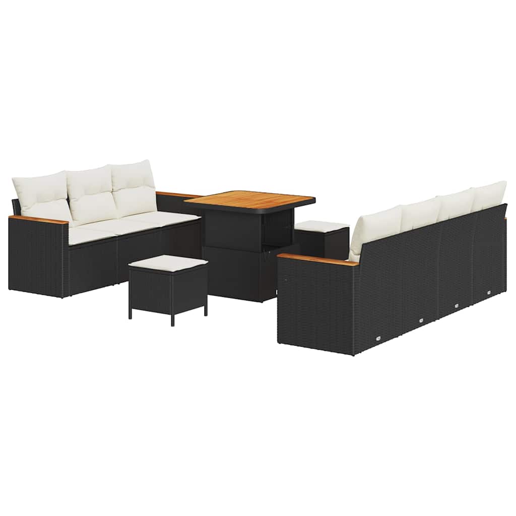 Gartensofa-set mit Kissen 14 pcs Schwarz und Creme Poly-Rattan