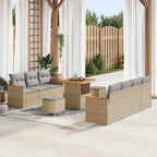 Gartensofa-set mit Kissen 14 pcs Beige und Hellgrau Poly-Rattan