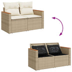 Gartensofa-set mit Kissen 14 pcs Beige und Creme Poly-Rattan