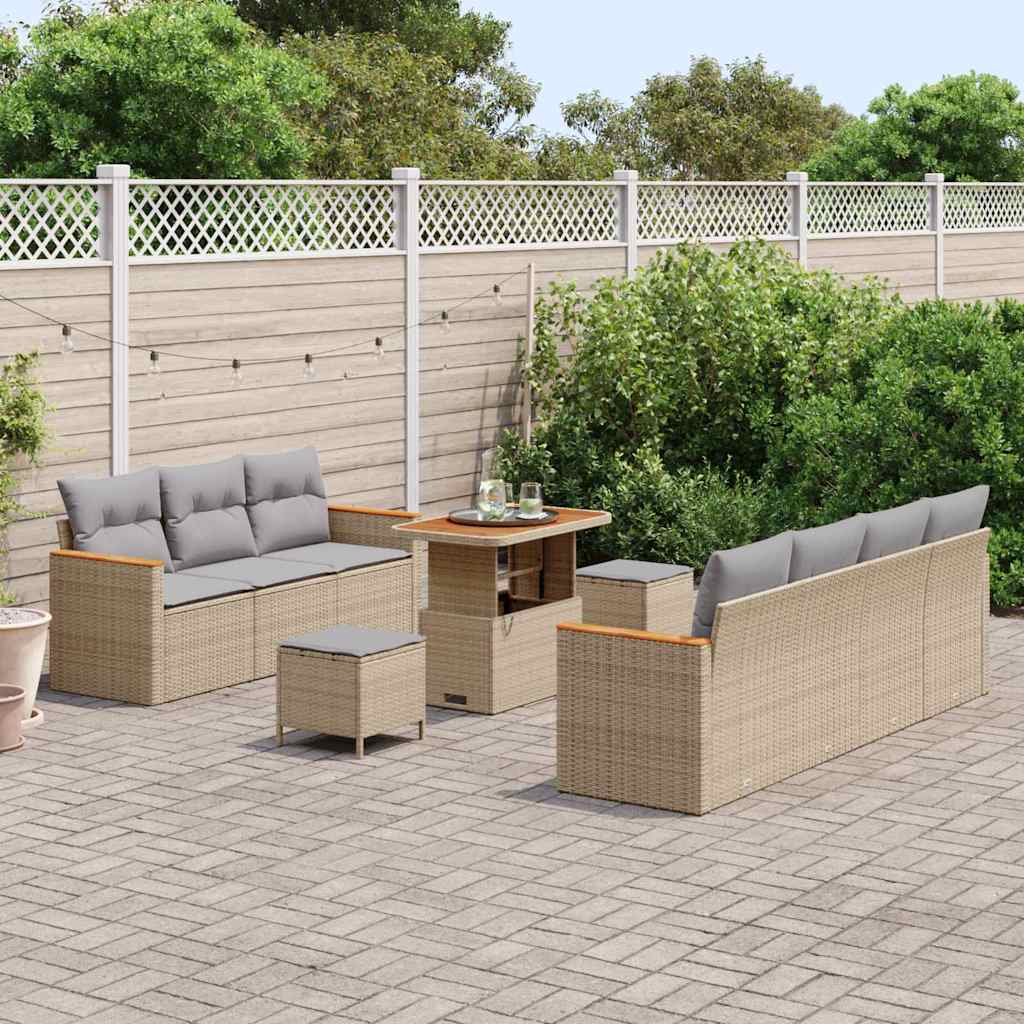 Gartensofa-set mit Kissen 14 pcs Beige und Hellgrau Poly-Rattan