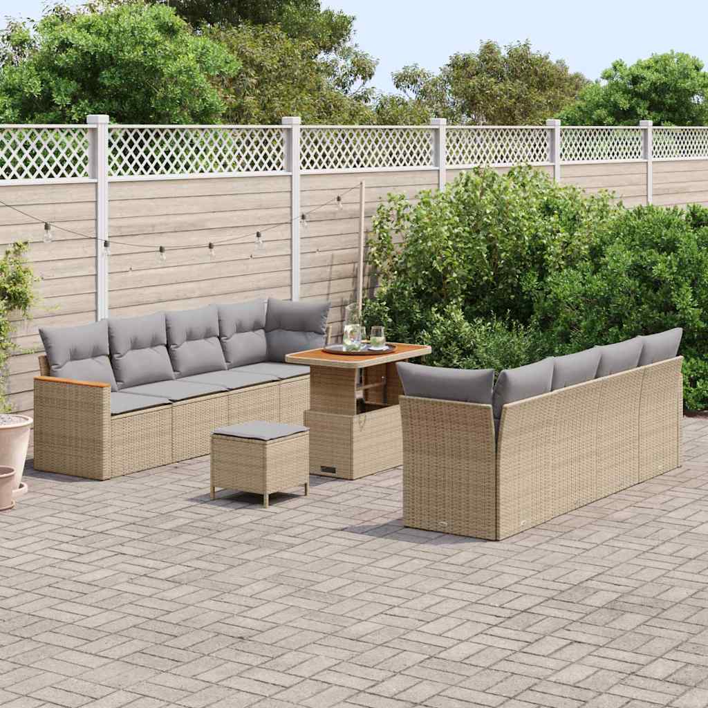 Gartensofa-set mit Kissen 12 pcs Beige Poly-Rattan