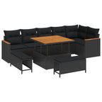Gartensofa-set mit Kissen 9 pcs Schwarz Poly Rattan