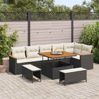 Gartensofa-set mit Kissen 9 pcs Schwarz Poly Rattan