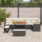 Gartensofa-set mit Kissen 9 pcs Schwarz Poly Rattan
