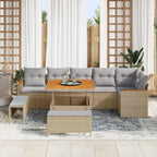 Gartensofa-set mit Kissen 9 pcs Beige Poly Rattan