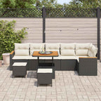 Gartensofa-set mit Kissen 9 pcs Schwarz Poly Rattan