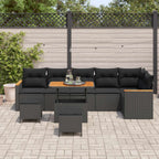 Garten-Sofa-Set mit Kissen mit Speicher Schwarz Poly Rattan