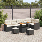 Garten-Sofa-Set mit Kissen mit Speicher Schwarz Poly Rattan