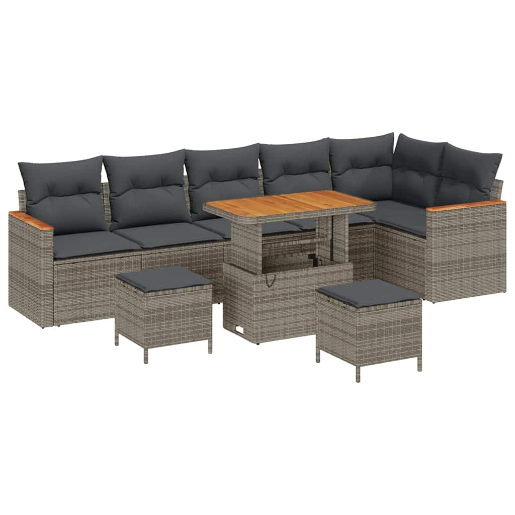 Garten-Sofa-Set mit Kissen mit Speicher Grau Poly Rattan