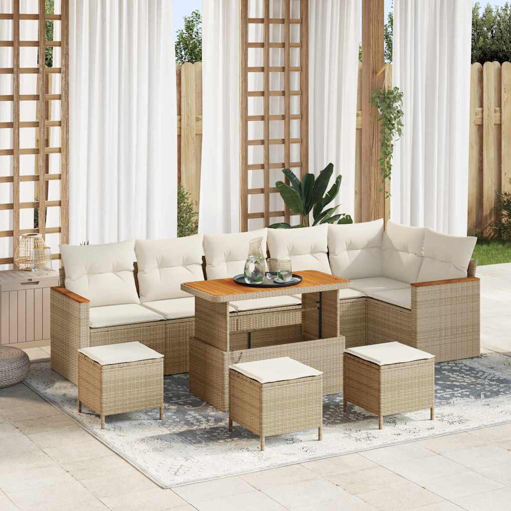 Gartensofa-set mit Kissen 10 pcs Beige Poly Rattan
