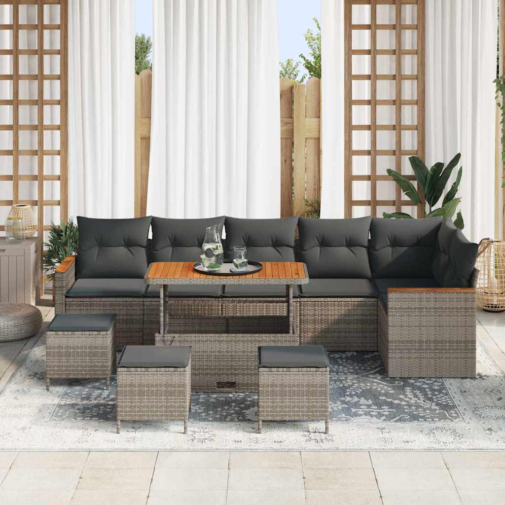 Gartensofa-set mit Kissen 10 pcs Grau Poly Rattan