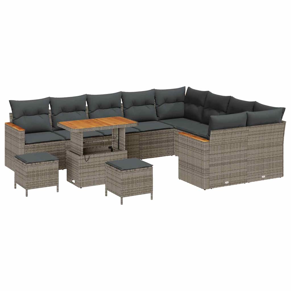 Gartensofa-set mit Kissen mit Speicher 12 pcs Grau Poly Rattan