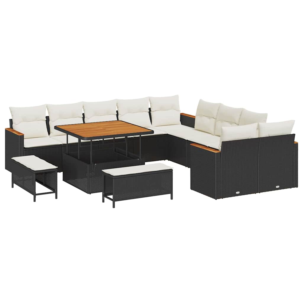 Gartensofa-set mit Kissen 13 pcs Schwarz Poly-Rattan