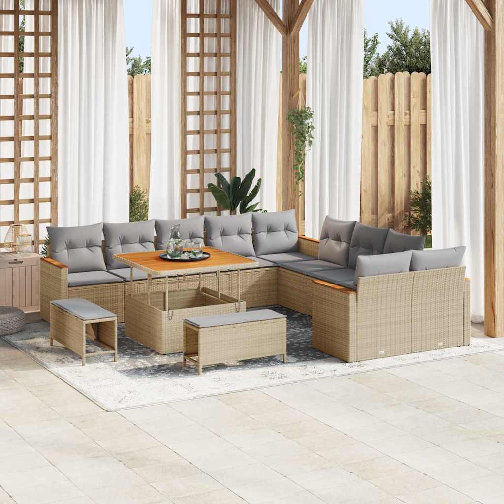 Gartensofa-set mit Kissen 13 pcs Beige Poly-Rattan
