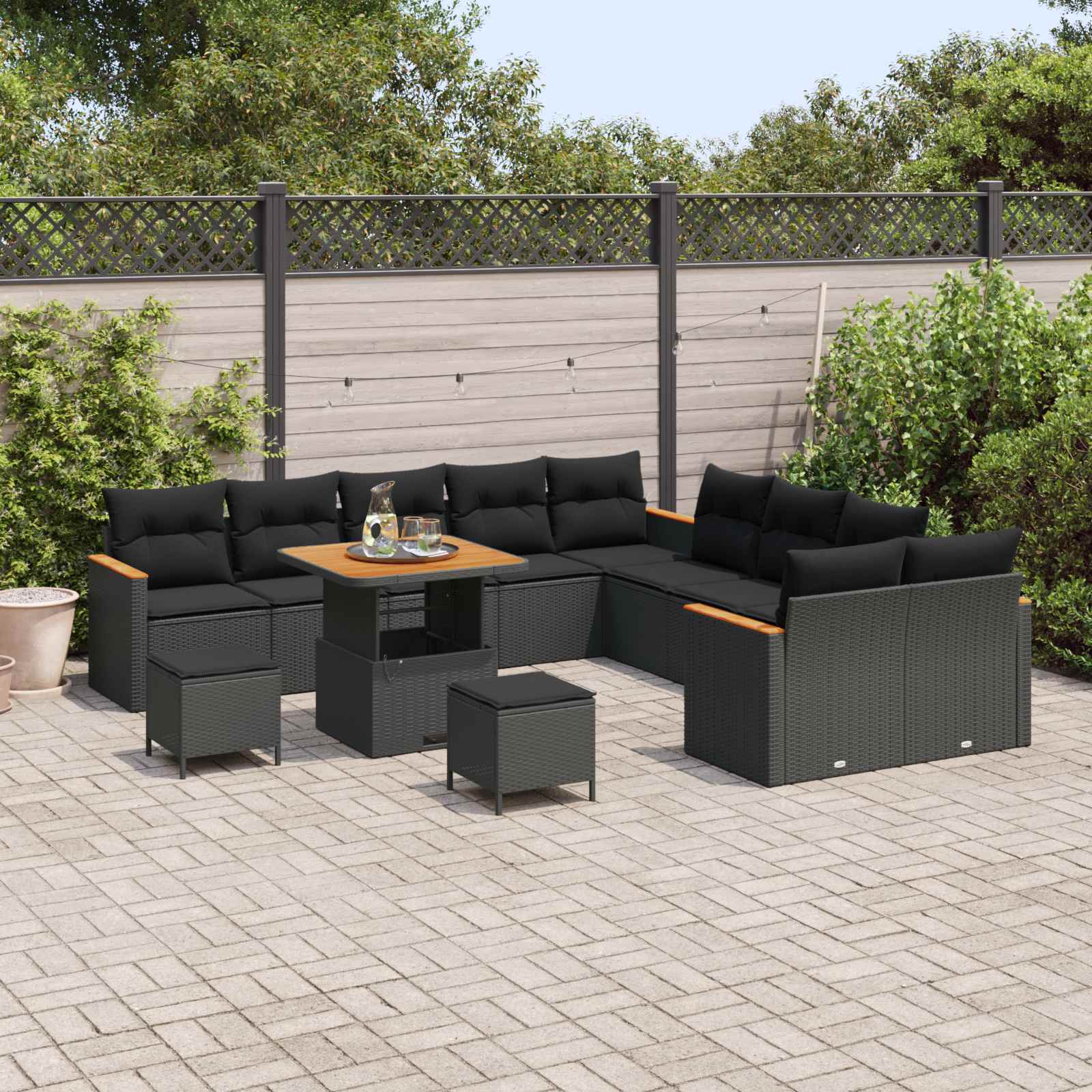 Gartensofa-set mit Kissen 13 pcs Schwarz Poly-Rattan