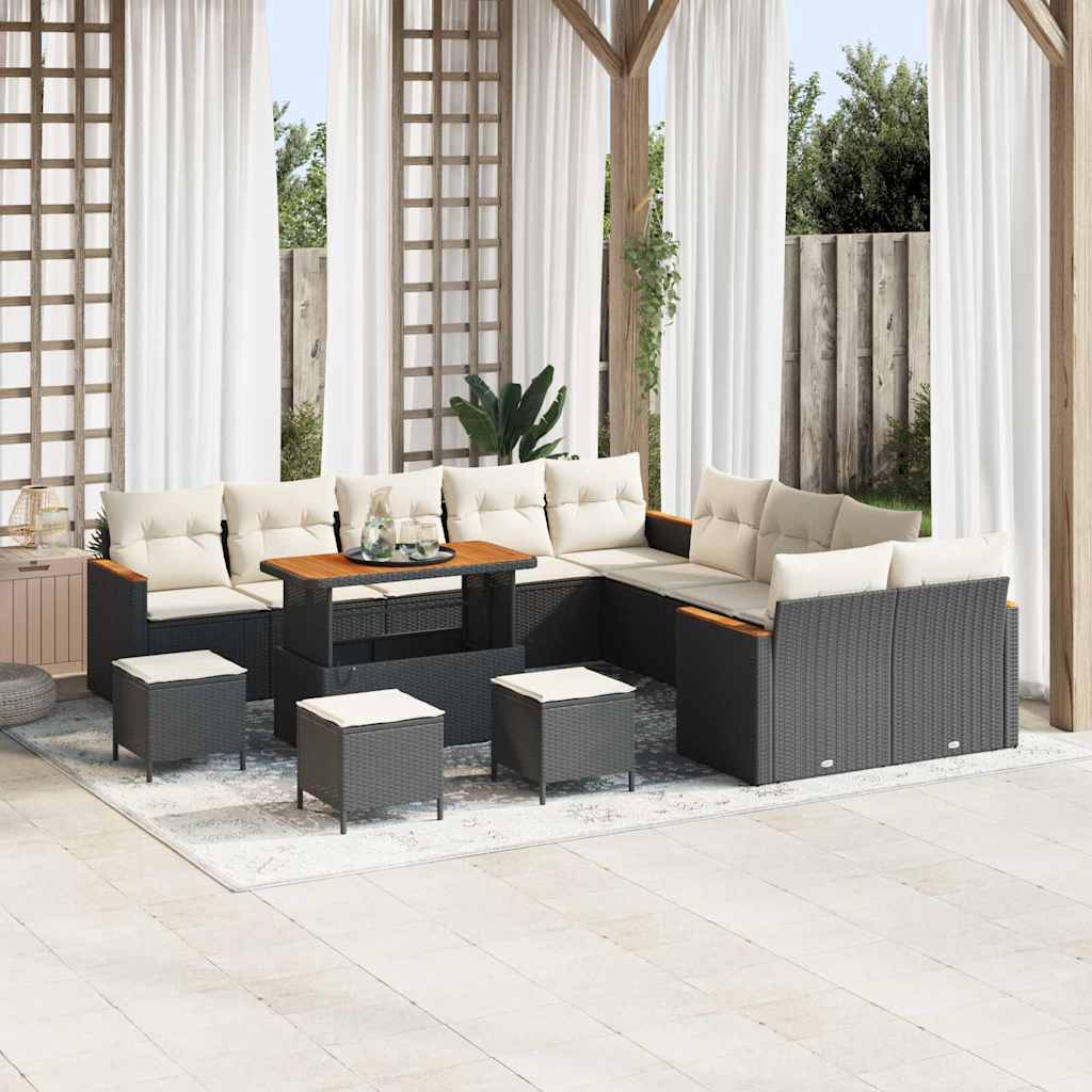 Gartensofa-set mit Kissen 18 pcs Schwarz und Creme Poly-Rattan